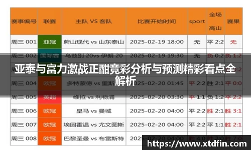 亚泰与富力激战正酣竞彩分析与预测精彩看点全解析